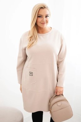 Sukienka damska Plus Size masełko z kieszenią i rękawem 3/4 beżowy