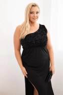 Sukienka damska Plus Size wieczorowa na jedno ramię czarna