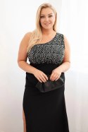 Sukienka damska Plus Size wieczorowa na jedno ramię czarny + srebrny