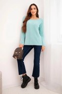 Sweter damski z miękkiej dzianiny z okrągłym dekoltem miętowy