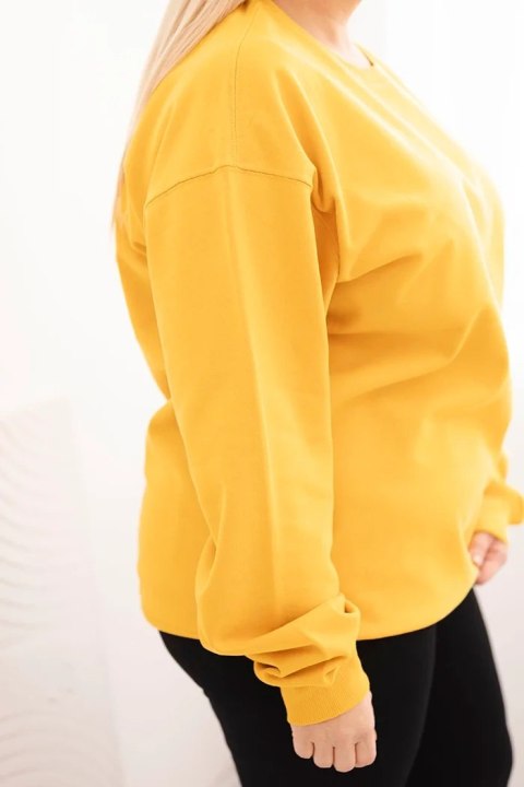 Bluza damska pętelkowa Plus Size bawełniana basic z okrągłym dekoltem musztardowa