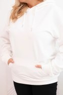 Bluza damska pętelkowa Plus Size bawełniana z kapturem i kieszenią kangurką biała