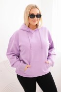 Bluza damska pętelkowa Plus Size bawełniana z kapturem i kieszenią kangurką fioletowa
