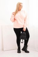 Bluza damska pętelkowa Plus Size bawełniana z kapturem i kieszenią kangurką łososiowa