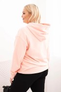 Bluza damska pętelkowa Plus Size bawełniana z kapturem i kieszenią kangurką łososiowa