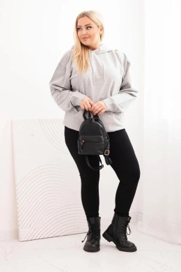 Bluza damska pętelkowa Plus Size bawełniana z kapturem i kieszenią kangurką szara