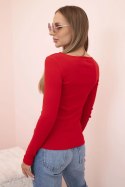 Bluzka damska bawełniana z długim rękawem i dekoltem łódką czerwona