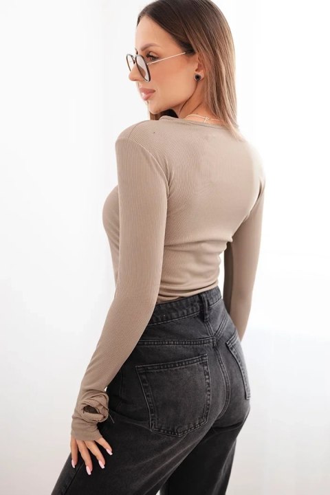 Bluzka damska prążkowana z marszczeniem z boku fango