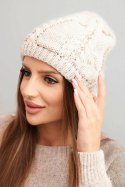 Czapka damska zimowa wełniana z warkoczowym splotem K452 beżowa