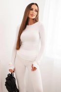 Komplet damska z prążkowanej wiskozy z długim rękawem i legginsami ecru