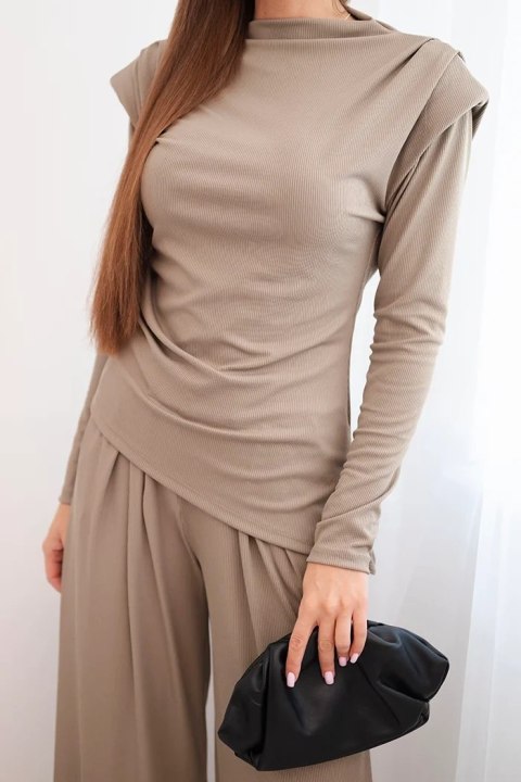 Komplet damski bawełniany z bluzką i spodniami z szeroką nogawką fango