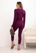Komplet damski bawełniany z długim rękawem i legginsami śliwkowy