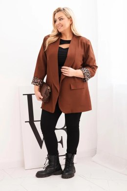 Marynarka damska Plus Size z podszewką w panterkę czekoladowa