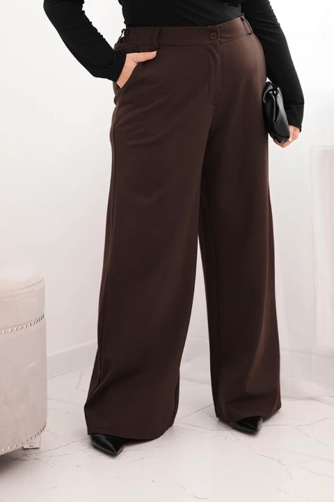 Spodnie damskie Plus Size z szeroką nogawką i elastycznym pasem brązowe