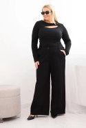 Spodnie damskie Plus Size z szeroką nogawką i elastycznym pasem czarne