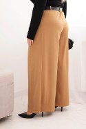 Spodnie damskie Plus Size z szeroką nogawką i paskiem camelowe