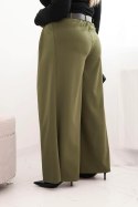 Spodnie damskie Plus Size z szeroką nogawką i paskiem khaki