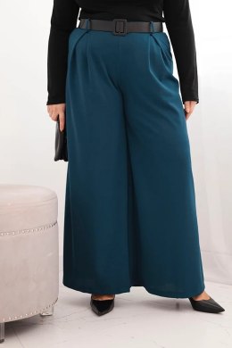 Spodnie damskie Plus Size z szeroką nogawką i paskiem morskie