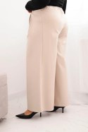 Spodnie damskie Plus Size z szerokimi nogawkami i plisowaniem beżowe