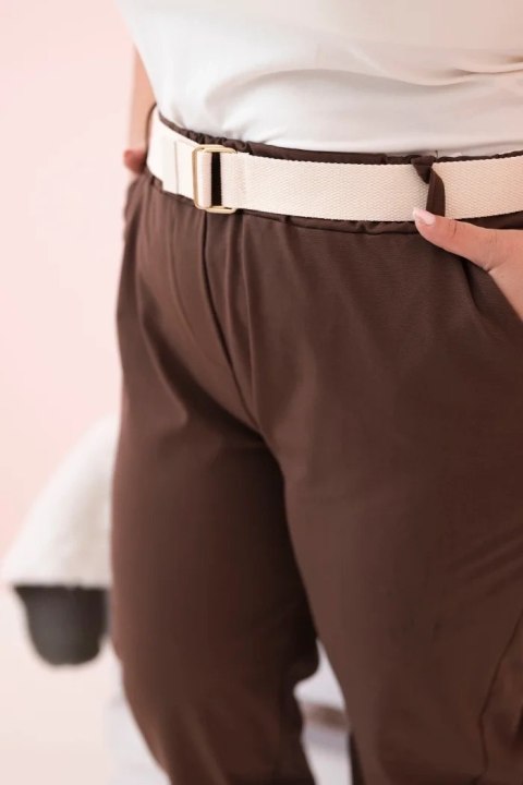 Spodnie damskie Punto Milano Winter Plus Size z paskiem brązowe