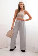 Spodnie damskie bawełniane z szeroką nogawką i kieszeniami szare