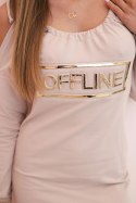 Sukienka damska bawełniana z odkrytymi ramionami i napisem OFFLINE beżowa