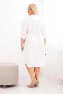 Sukienka damska z wiskozy Plus Size z guzikami i wiązaniem w talii biała