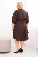 Sukienka damska z wiskozy Plus Size z guzikami i wiązaniem w talii brązowa