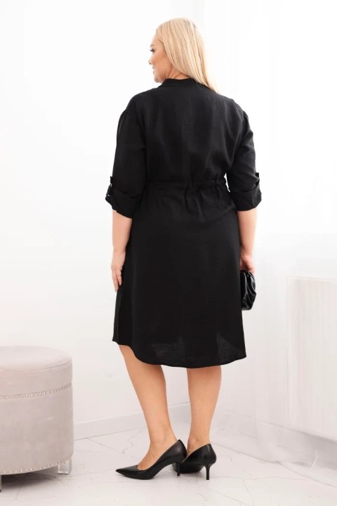 Sukienka damska z wiskozy Plus Size z guzikami i wiązaniem w talii czarna