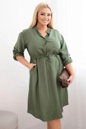 Sukienka damska z wiskozy Plus Size z guzikami i wiązaniem w talii khaki