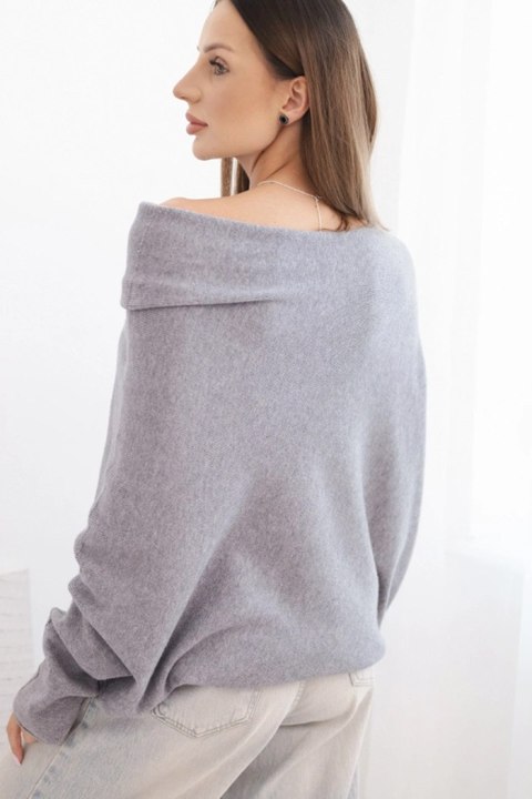 Sweter damski wiskozowy asymetryczny typu nietoperz szary