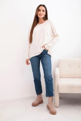 Sweter damski z dłuższym tyłem i tłoczoną gwiazdą beżowy