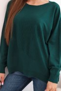 Sweter damski z dłuższym tyłem i tłoczoną gwiazdą ciemny zielony