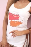 Bluzka damska bawełniana bez rękawów z kolorowym nadrukiem serca biała