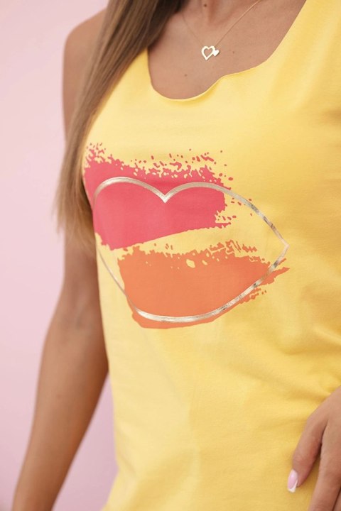 Bluzka damska bawełniana bez rękawów z kolorowym nadrukiem serca żółta