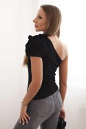 Bluzka damska bawełniana na jedno ramię z falbanką czarna