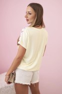 Bluzka damska bawełniana z krótkim rękawem i kwiatowym nadrukiem żółta