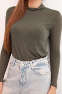 Bluzka damska z kaszmiru z delikatnym golfem i długim rękawem, khaki