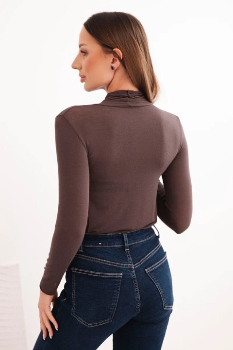 Damska bluzka z kaszmiru z golfem i długim rękawem brązowa