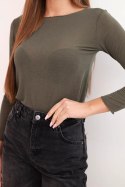 Damska bluzka z kaszmiru z okrągłym dekoltem i długim rękawem khaki