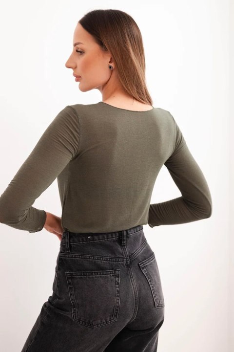 Damska bluzka z kaszmiru z okrągłym dekoltem i długim rękawem khaki