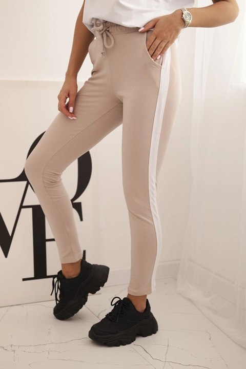 Komplet damski bawełniany z bluzką i legginsami z lampasem biały