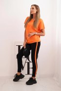 Komplet damski bawełniany z bluzką i legginsami z lampasem pomarańczowy