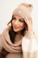 Komplet damski z czapką i kominem z miękkiej dzianiny beżowy
