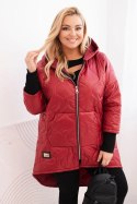 Kurtka damska zimowa Plus Size pikowana z kapturem bordowa