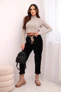 Spodnie damskie z wiskozy z apaszkowym paskiem czarne