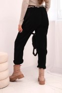 Spodnie damskie z wiskozy z apaszkowym paskiem czarne