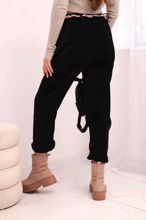 Spodnie damskie z wiskozy z apaszkowym paskiem czarne