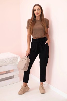 Spodnie damskie z wysokim stanem cargo czarne