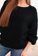 Sweter damski czarny z wełną o grubym splocie i długim rękawem